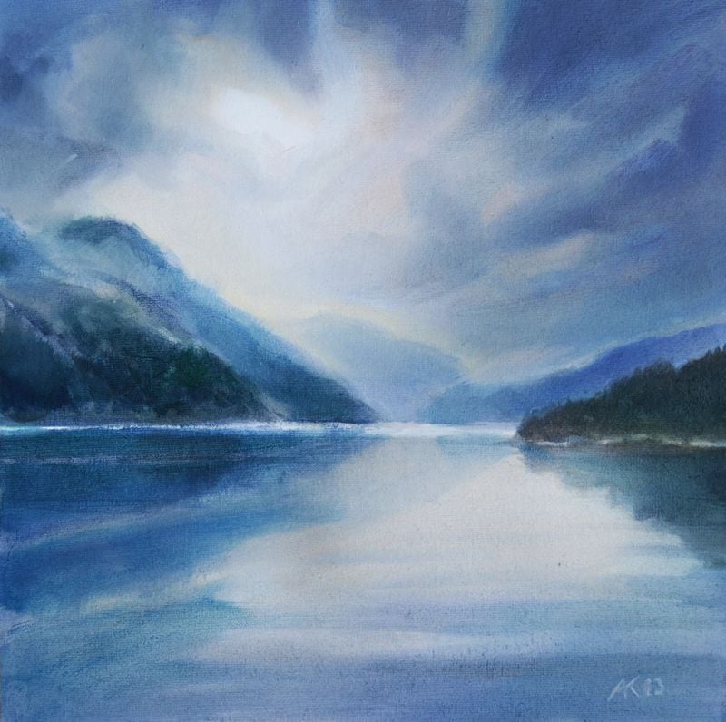 木版画『Peaceful blue』 Quiet, Calm, Blue, Grey